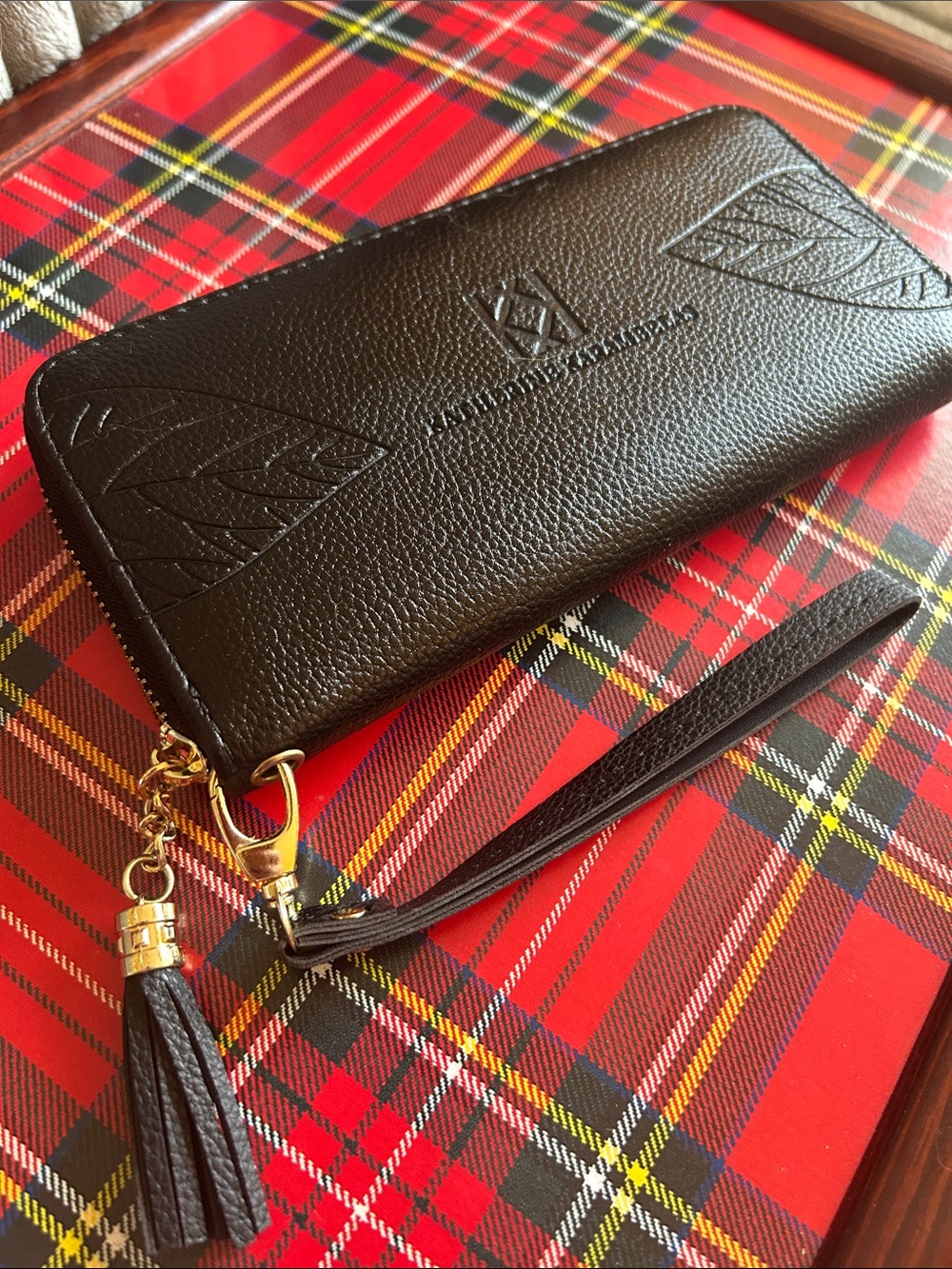 Katherine Karambelas Wallet Wristlet Black Pebbled Vegan Leather Zip-Around NWOT